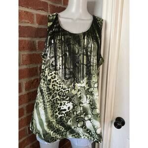 Y2K Snake Print Fringe Top XL Boho Western Festival Tank